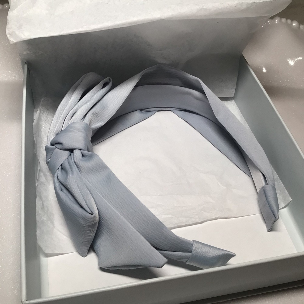 Kristin Ess Satin Headband Vintage Blue With Gift Box-something blue-old money - Picture 5 of 11